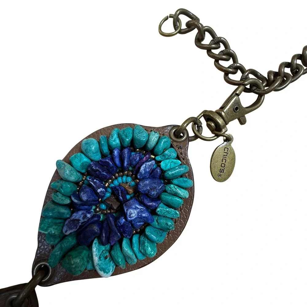 Chico's Stone Medallion Chain Belt Turquoise Purple Boho Western Statement - Picture 11 of 15